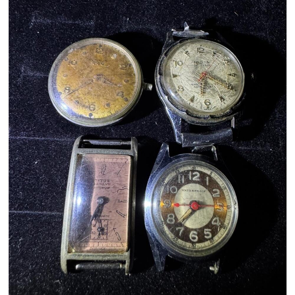 Vintage Watches Lot of 4 - Parts/Repair Watch Lot - Benrus 3 Star Titus Geneve